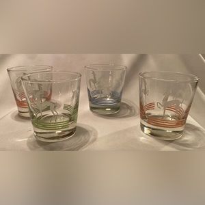 Set 4 Anchor Hocking Pastel Gazelle Old Fashioned Glass Tumblers 3 3/8" Antelope